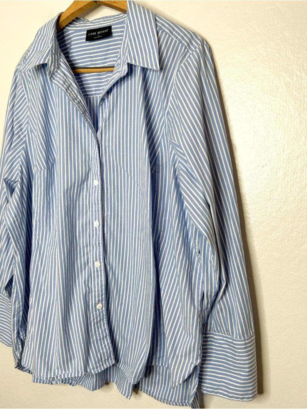 Lane Bryant Womens Button Down Stripe Girlfriend Shirt Blue White Plus Size 24 - Picture 3 of 7